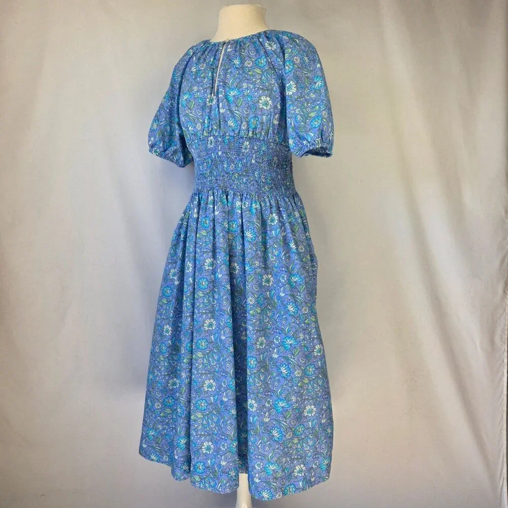 J.Crew Floral Provence Midi Dress With Smocked Waist & Puff Sleeves 100% Cotton